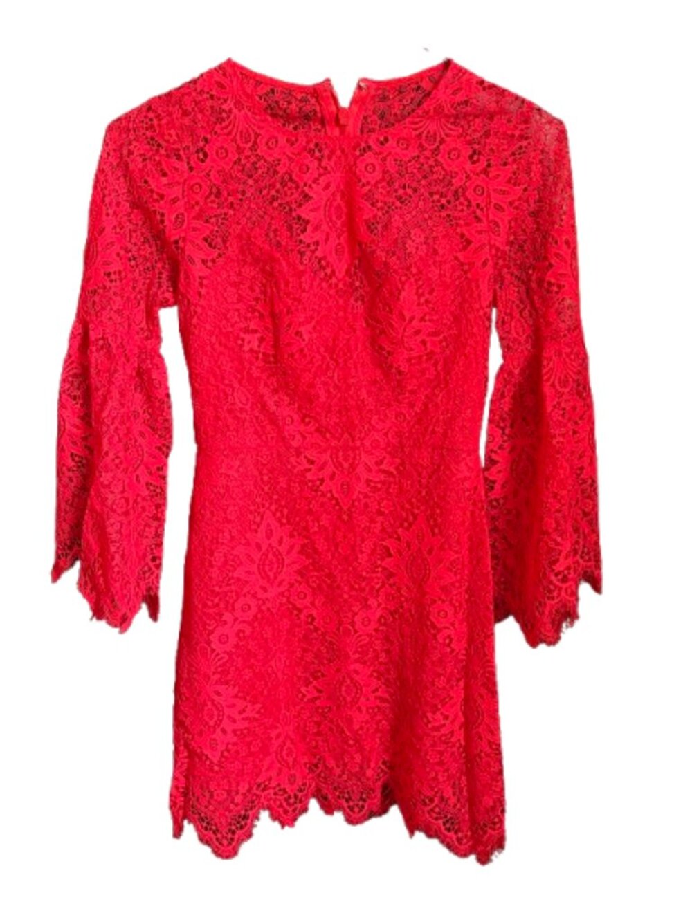 BCBGMAXAZRIA Red Lace Bell Sleeve Mini Dress Women's Size 2 Small Cocktail - Picture 2 of 4
